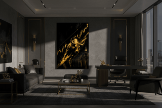 Black Gold Wall Street Bull Canvas Wall Art-GraffitiWallArts