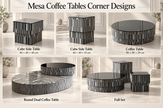 Black Silver Stripe Mirror Panel Coffee & Side Table Set – Stepped Two-Tier, Smoked Glass Top, Round Dual or Cube-GraffitiWallArts