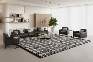 Black & White Maze Diagonal Net Rug: Modern Sophistication-Rugs