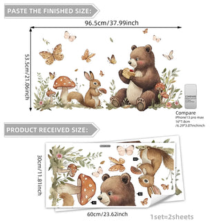 Brown Bear Squirrel Wall Stickers for Kids-GraffitiWallArts