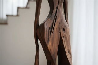 Carved Wooden Abstract Female Figure Floor Sculpture – Wabi-Sabi Art-GraffitiWallArts