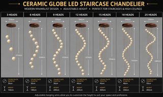 Ceramic Globe LED Staircase Chandelier – Stone Finish, 3 to 25 Heads, Warm, Neutral & Cool White-GraffitiWallArts