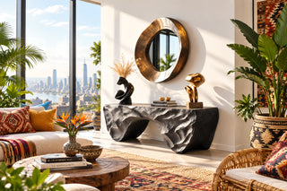 Chiselled Rock Console Table for Entryway or Living Room – Matte Black-GraffitiWallArts