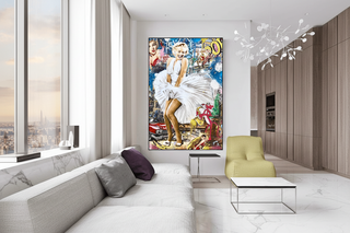 Classic Graffiti Marilyn Monroe and Pink Panther wall art on canvas, featuring vibrant colors.