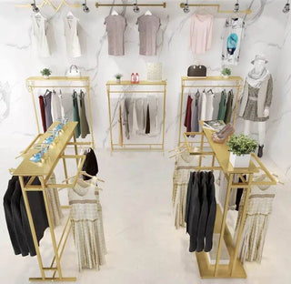 Clothing Display Floor Mounted Double Shelfs-Drying Racks & Hangers