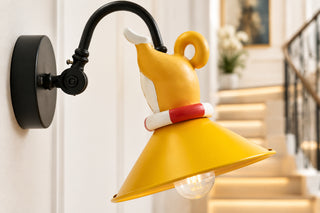 Corgi and Duck Kids Wall Lamp with Yellow Shade-GraffitiWallArts