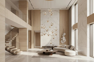Crystal Petal Flower Staircase Chandelier – Polished Brass & Hand-Cut Crystal, Tri-Colour LED, 8 Sizes-GraffitiWallArts