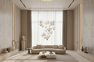 Crystal Petal Flower Staircase Chandelier – Polished Brass & Hand-Cut Crystal, Tri-Colour LED, 8 Sizes-GraffitiWallArts