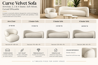 Curve Velvet Sofa – Armchair, 2, 3 & 4 Seater, Soft Velvet, Curved Silhouette-GraffitiWallArts