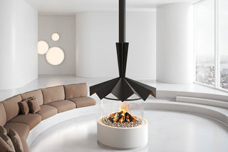 Cylindrical Glass Suspended Fireplace – 360° Real Flame-GraffitiWallArts