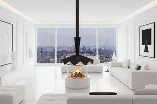 Cylindrical Glass Suspended Fireplace – 360° Real Flame-GraffitiWallArts
