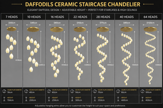 Daffodils Ceramic Staircase Chandelier – Artisan Floral LED Pendant, 7 to 64 Heads-GraffitiWallArts