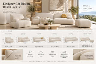 Designer Cat Inspired Cream Fabric Sofa Set-GraffitiWallArts