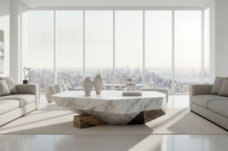 Diamond Marble Coffee Table – Sculptural Freeform Faceted Natural Stone-GraffitiWallArts