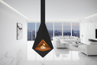 Faceted Diamond Suspended Fireplace – Geometric Gem-Cut Hanging Fireplace-GraffitiWallArts