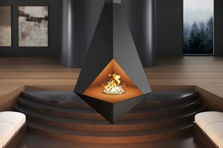 Faceted Diamond Suspended Fireplace – Geometric Gem-Cut Hanging Fireplace-GraffitiWallArts