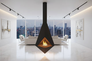 Faceted Diamond Suspended Fireplace – Geometric Gem-Cut Hanging Fireplace-GraffitiWallArts