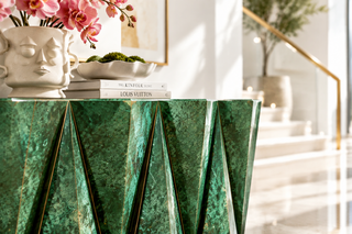 Faceted Fold Console Table for Entryway or Living Room – Emerald & Gold-GraffitiWallArts