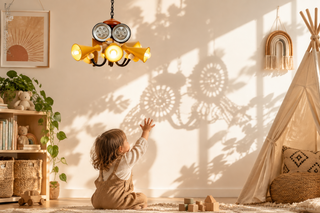 Film Reel Kids Chandelier with Yellow Megaphone Shades-GraffitiWallArts
