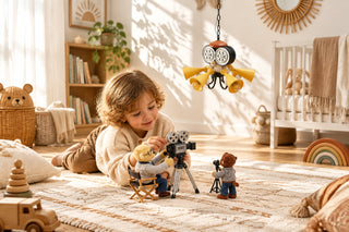 Film Reel Kids Chandelier with Yellow Megaphone Shades-GraffitiWallArts