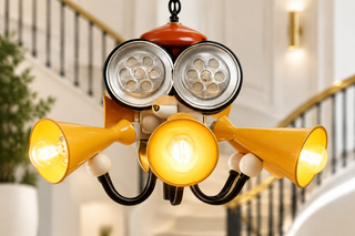 Film Reel Kids Chandelier with Yellow Megaphone Shades-GraffitiWallArts