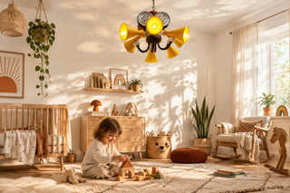 Film Reel Kids Chandelier with Yellow Megaphone Shades-GraffitiWallArts