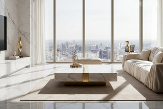 Floating Marble Coffee Table – Italian Minimalist Gold Inlay Natural Stone-GraffitiWallArts