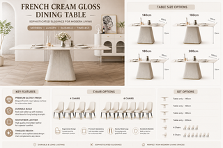 French Cream Gloss Dining Table Set – Sophisticated Elegance-GraffitiWallArts