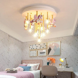 Girls Merry Go Roond Horses Ceiling Light | Kids Room Decor Lights-GraffitiWallArts