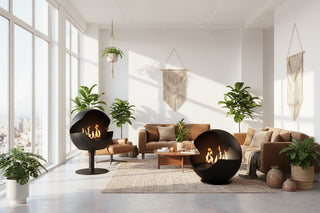 Globe Art Fireplace – Matte Black Crescent-Cut Orb Real Flame Fireplace-GraffitiWallArts