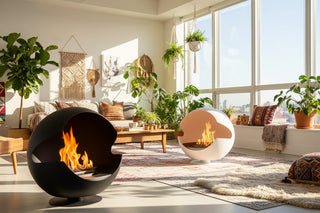 Globe Art Fireplace – Matte Black Crescent-Cut Orb Real Flame Fireplace-GraffitiWallArts