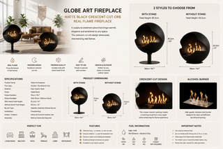 Globe Art Fireplace – Matte Black Crescent-Cut Orb Real Flame Fireplace-GraffitiWallArts