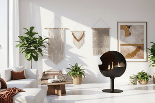 Globe Art Fireplace – Matte Black Crescent-Cut Orb Real Flame Fireplace-GraffitiWallArts