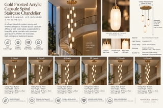 Gold Frosted Acrylic Capsule Spiral Staircase Chandelier – Smart Dimming, LED Included, 3 to 60 Heads-GraffitiWallArts