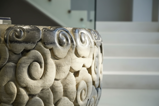 Hand-Carved Bluestone Auspicious Cloud Round Coffee Table-GraffitiWallArts