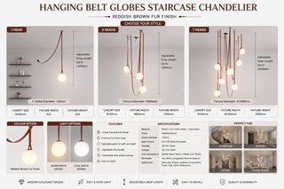 Hanging Belt Globes Staircase Chandelier – Reddish Brown Fur Finish, 1 to 7 Heads, Warm & Cool White-GraffitiWallArts