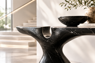 Hourglass Pedestal Console Table for Entryway or Living Room – Matte Black-GraffitiWallArts