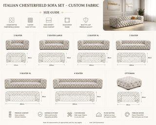 Italian Chesterfield Sofa Set – Custom Fabric-GraffitiWallArts