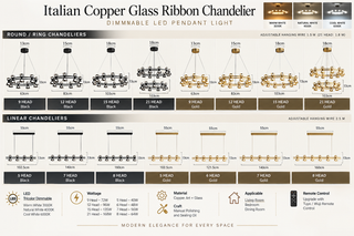 Italian Copper Glass Ribbon Chandelier – Dimmable LED Pendant Light-GraffitiWallArts