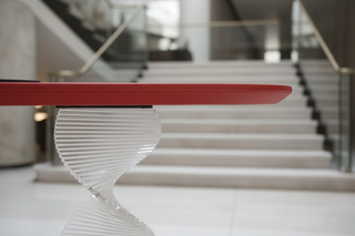 Italian Curved Saddle Leather Executive Desk – Acrylic Spiral Leg-GraffitiWallArts