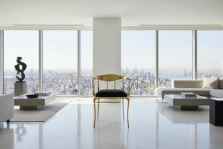 Italian Minimalist Brass Dining Chair – Modern Fabric Seat Chair-GraffitiWallArts.com