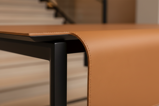 Italian Minimalist Saddle Leather Writing Desk – Waterfall Edge-GraffitiWallArts