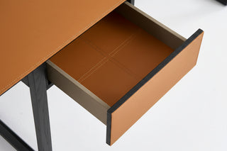 Italian Minimalist Saddle Leather Writing Desk – Waterfall Edge-GraffitiWallArts