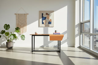 Italian Minimalist Saddle Leather Writing Desk – Waterfall Edge-GraffitiWallArts