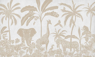 Jungle Safari Wallpaper Mural – Beige Tropical Animals Wall Mural