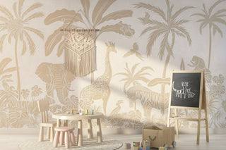 Jungle Safari Wallpaper Mural – Beige Tropical Animals Wall Mural