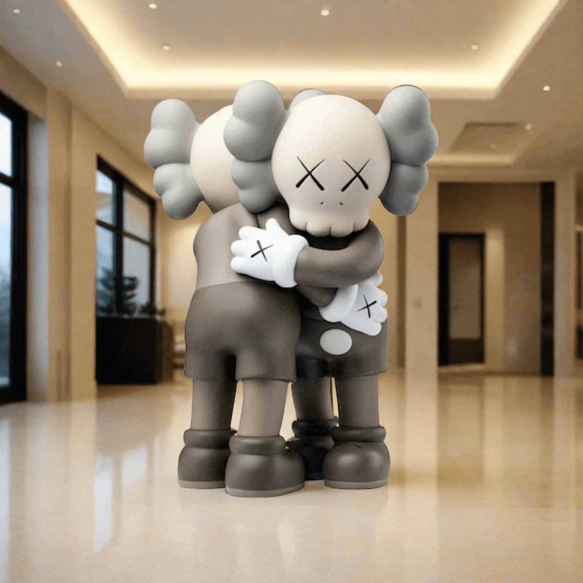 KAWS Hug Together Large Statue | Black, Gray & Beige | GraffitiWallArt
