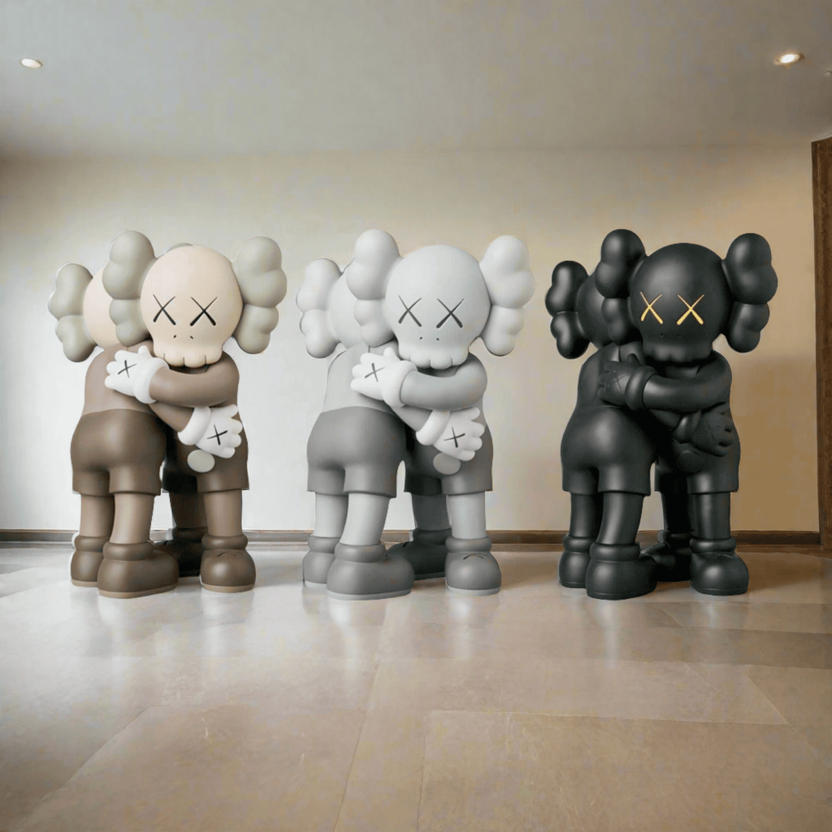 KAWS Hug Together Large Statue | Black, Gray & Beige | GraffitiWallArt