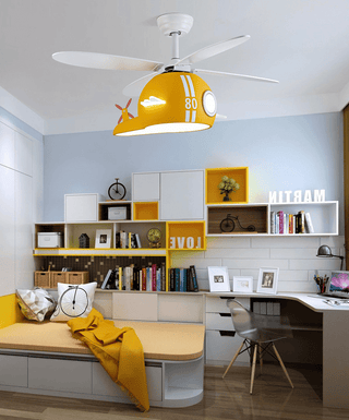 Kids Room Helicopter Ceiling Fan with Light – Art Deco Style-GraffitiWallArts