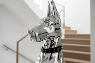 Large Chrome Doberman Dog Sculpture